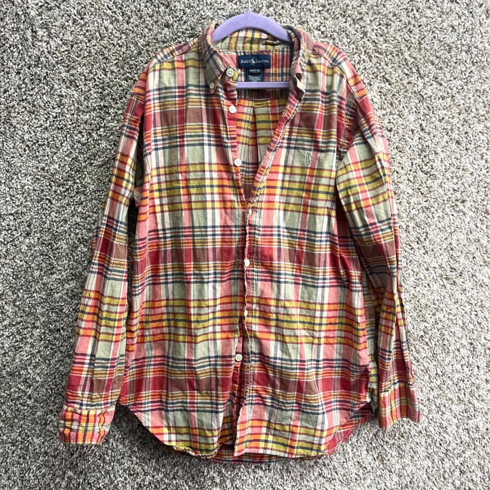 Ralph‎ Lauren Shirt Boys M 10-12 Multicolor Plaid Long Sleeve Button Down